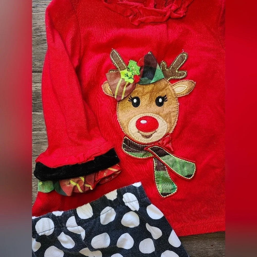 Rare Editions Rudolf Reindeer Applique Outfit
